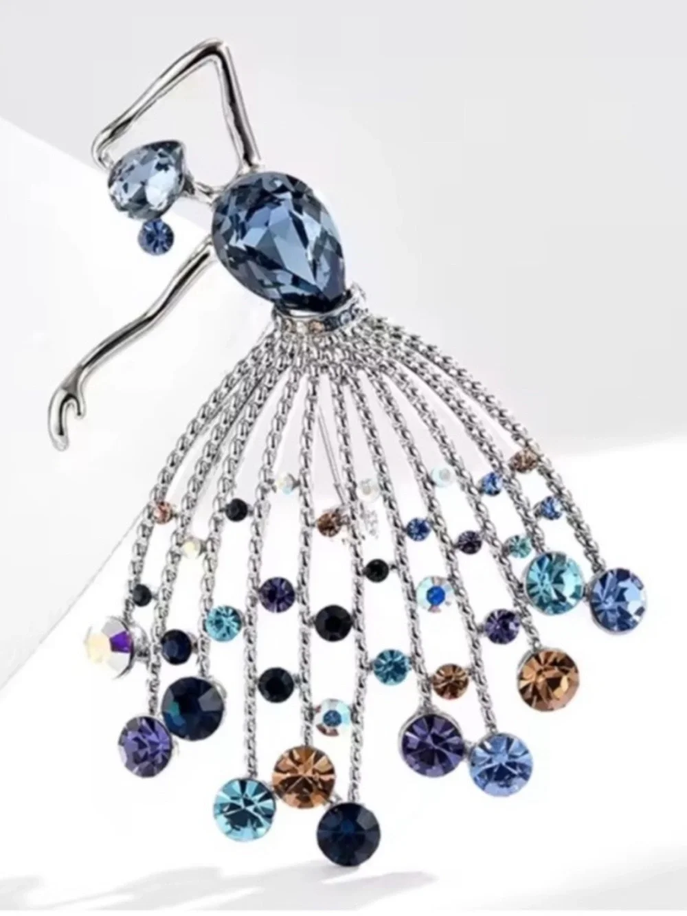 Elegant Silver Multicolor Ballerina Brooch